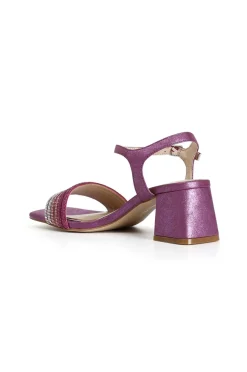 sandali gilda effetto laminato con fasce strass davanti fuxia