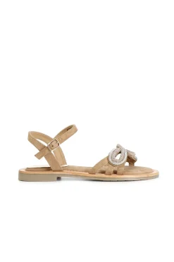 sandali gilda in camoscio con accessorio strass cuoio