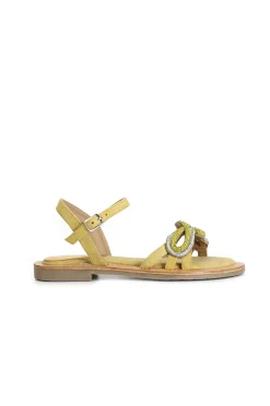 sandali gilda in camoscio con accessorio strass giallo