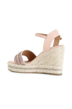 sandali gilda in rafia e tessuto con zeppa corda pesca