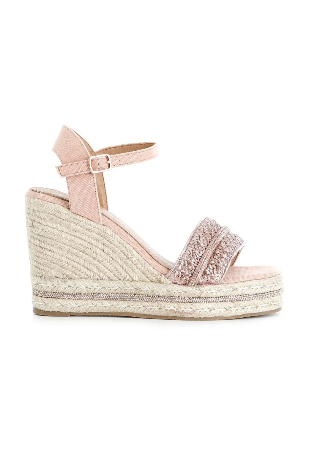 sandali gilda in rafia e tessuto con zeppa corda pesca
