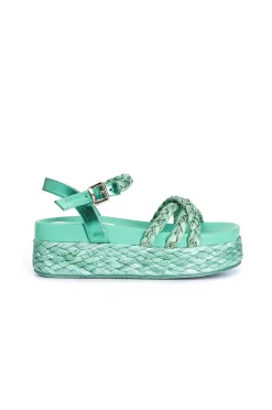 sandali gilda tre fasce rafia e strass turchese