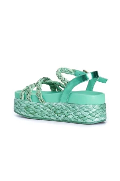 sandali gilda tre fasce rafia e strass turchese