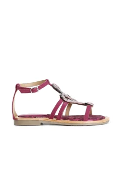 sandali in camoscio e stampa maculata con accessorio strass multi fuxia