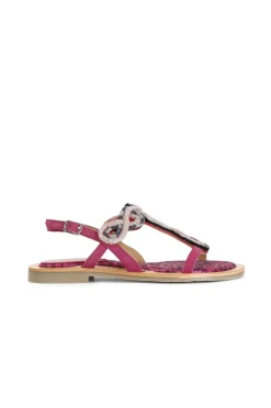 sandali in camoscio e stampa maculata con accessorio strass multi fuxia