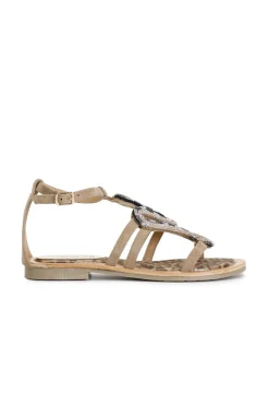 sandali in camoscio e stampa maculata con accessorio strass multi bronzo