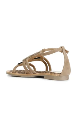 sandali in camoscio e stampa maculata con accessorio strass multi bronzo