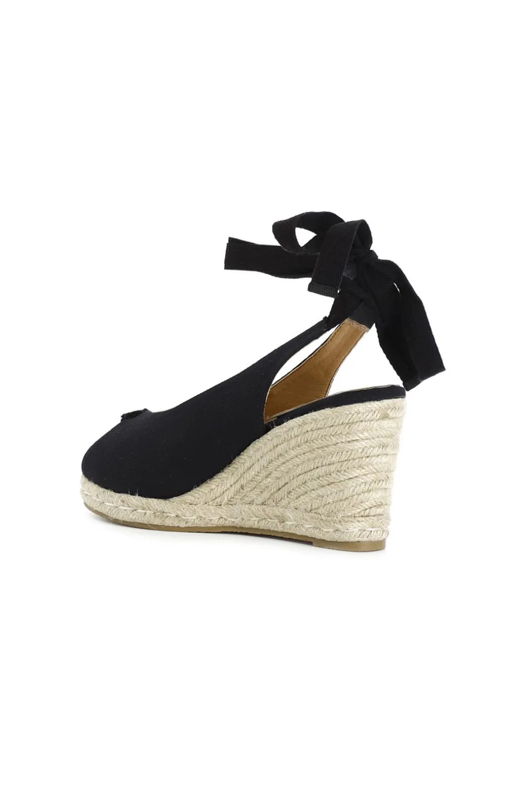 sandali in canvas su zeppa in corda nero