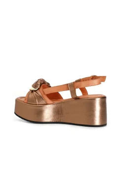 sandali in pelle con catena multi bronzo