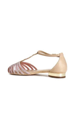 sandali in pelle con mignon strass nude