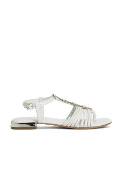 sandali in pelle mignon con accessorio triangolo strass bianco