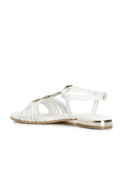 sandali in pelle mignon con accessorio triangolo strass bianco