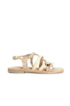 sandali in pelle scamosciata e raffia sabbia