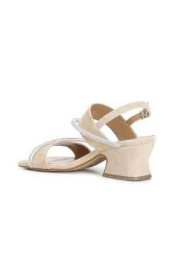 sandali in pelle scamosciata con strass sabbia