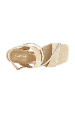 sandali in pelle scamosciata con strass sabbia