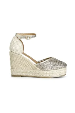 sandali in rafia su zeppa corda platino