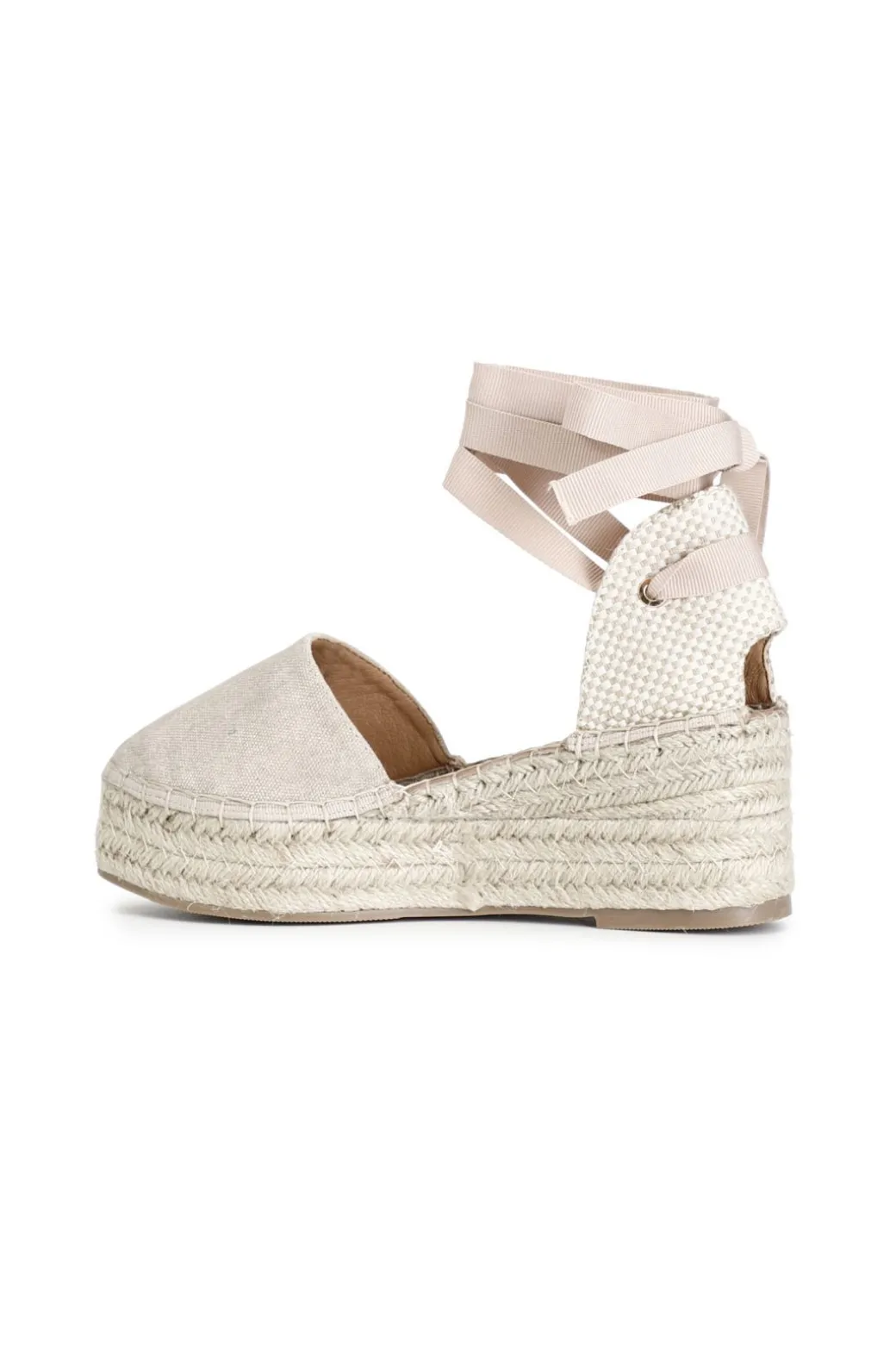 sandali in tessuto con allacciatura schiava su zeppa corda sabbia