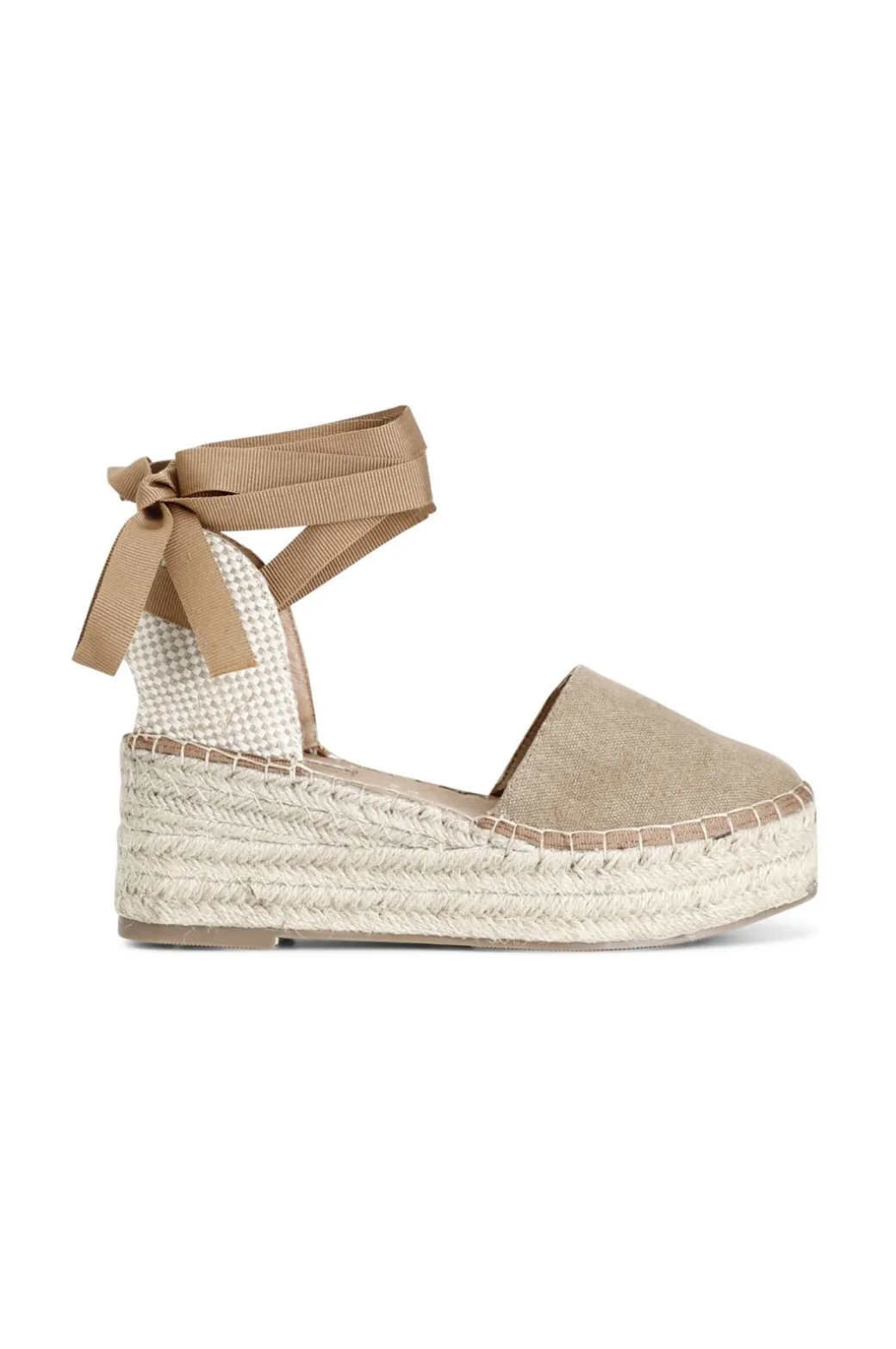 sandali in tessuto con allacciatura schiava su zeppa corda tabacco