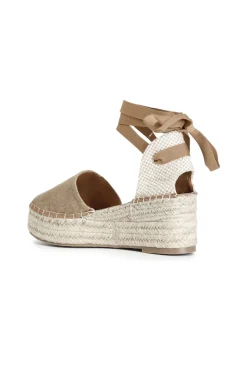 sandali in tessuto con allacciatura schiava su zeppa corda tabacco