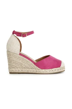 sandali in tessuto e zeppa in corda fuxia