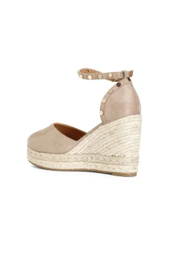 sandali in tessuto e zeppa in corda tortora