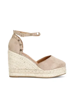 sandali in tessuto e zeppa in corda tortora