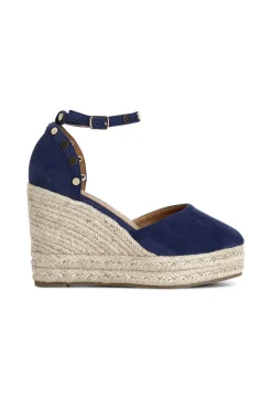 sandali in tessuto e zeppa in corda blu