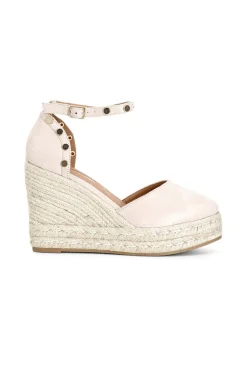 sandali in tessuto e zeppa in corda cipria