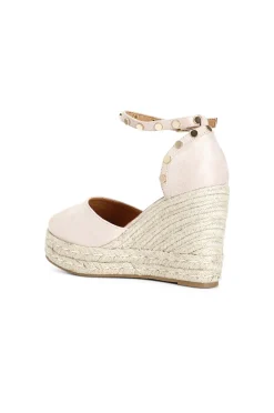 sandali in tessuto e zeppa in corda cipria