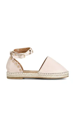 sandali in tessuto su fondo corda cipria