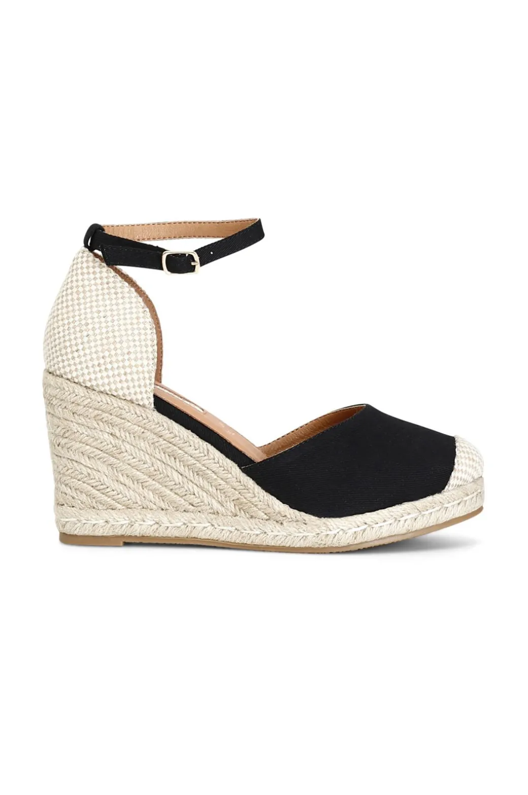 sandali in tessuto su zeppa corda nero