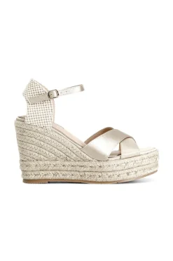 sandali in tessuto su zeppa corda beige