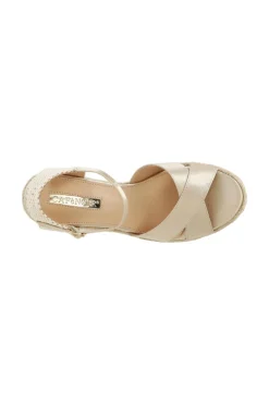 sandali in tessuto su zeppa corda beige