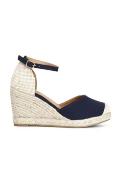 sandali in tessuto su zeppa corda blu