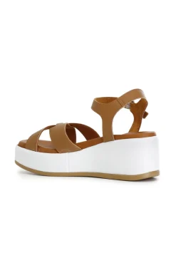 sandali incrocio su fondo zeppa cuoio