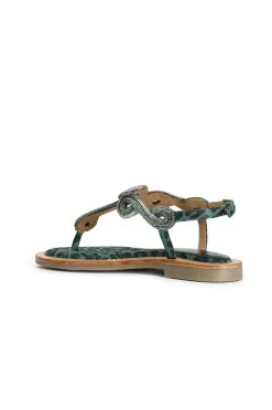 sandali infradito in camoscio e stampa maculata con accessorio strass multi verde