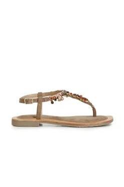 sandali infradito in pelle scamosciata con accessorio gioiello taupe