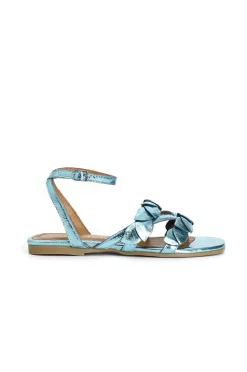 sandali infradito in pelle metallizzata laccio alla caviglia turchese
