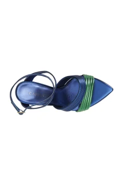 sandali metallizzati con listini imbottiti cobalto/verde