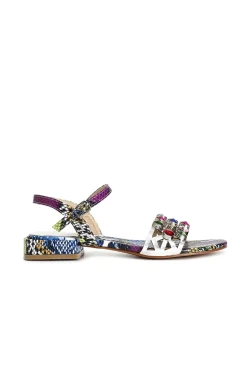 sandali stampa effetto pitonato con strass argento