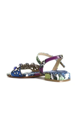 sandali stampa effetto pitonato con strass cobalto