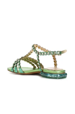 sandalo a "t" con strass verde