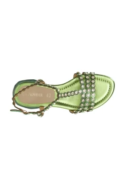sandalo a "t" con strass verde