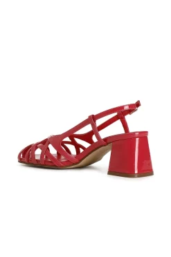 scarpe aperte in vernice con gabbia asimmetrica intrecciata fuxia