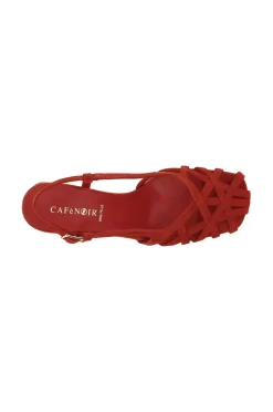 scarpe in suede realizzate in camoscio con gabbia asimmetrica intrecciata rosso