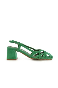 scarpe in suede realizzate in camoscio con gabbia asimmetrica intrecciata verde