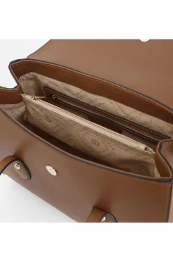 shopping bag con pattina , applicazione di morsetto verniciato marrone