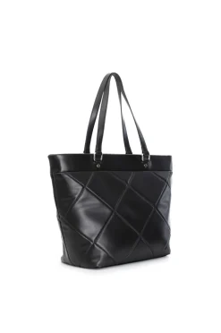 shopping  trapuntata con motivo a rombi e tasca con pattina nero