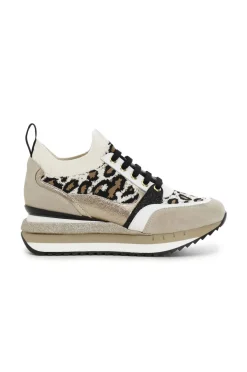 slip on in maglia elastica con inserti in pelle e camoscio