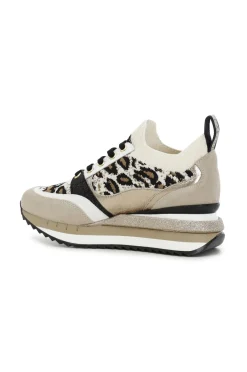 slip on in maglia elastica con inserti in pelle e camoscio